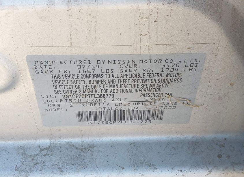 Photo 9 of 2015 Nissan Versa NOTE SR (VIN 3N1CE2CP7FL366779)