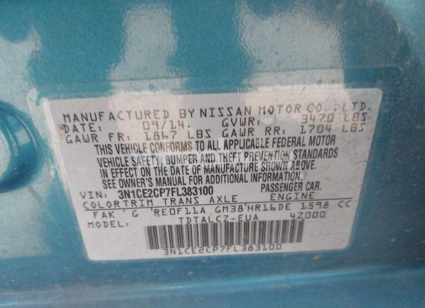 Photo 9 of 2015 Nissan Versa NOTE S (SR)/S PLUS/SL/SR/SV (VIN 3N1CE2CP7FL383100)
