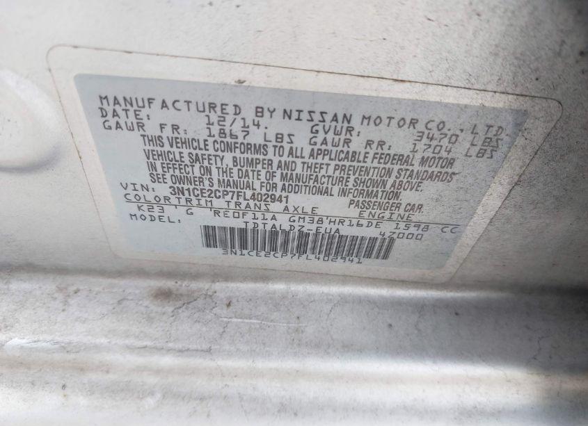 Photo 9 of 2015 Nissan Versa NOTE S (SR)/S PLUS/SL/SR/SV (VIN 3N1CE2CP7FL402941)