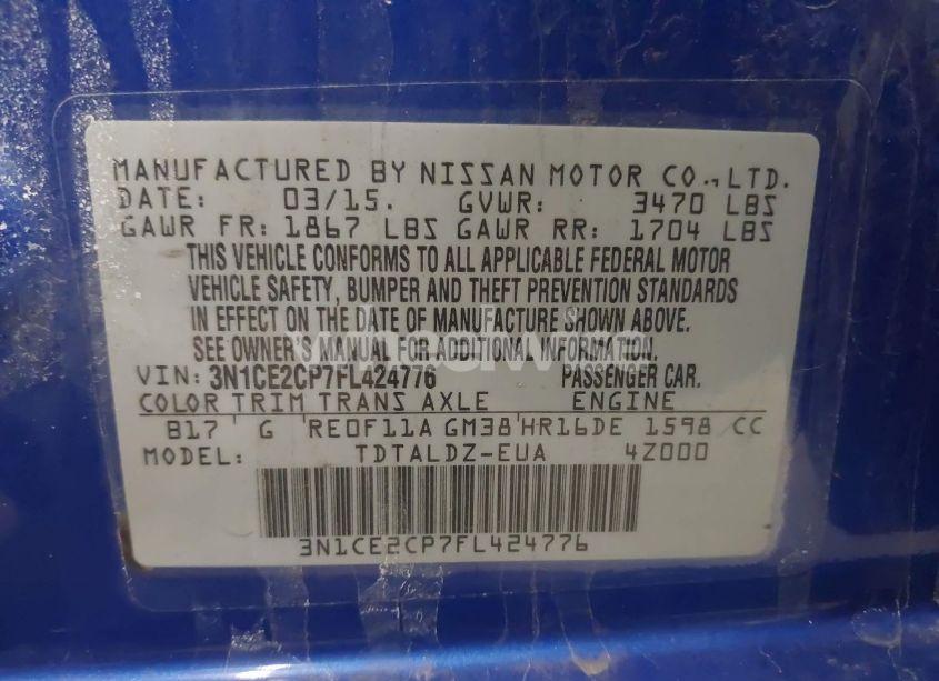 Photo 9 of 2015 Nissan Versa NOTE S (SR)/S PLUS/SL/SR/SV (VIN 3N1CE2CP7FL424776)