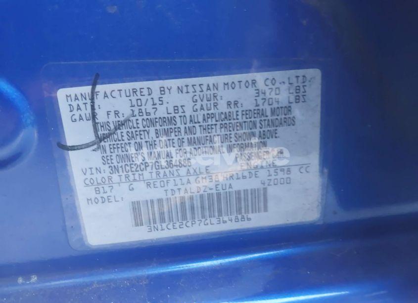 Photo 9 of 2016 Nissan Versa NOTE S (SR)/S PLUS/SL/SR/SV (VIN 3N1CE2CP7GL364886)