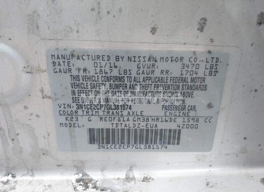 Photo 9 of 2016 Nissan Versa NOTE S (SR)/S PLUS/SL/SR/SV (VIN 3N1CE2CP7GL381574)