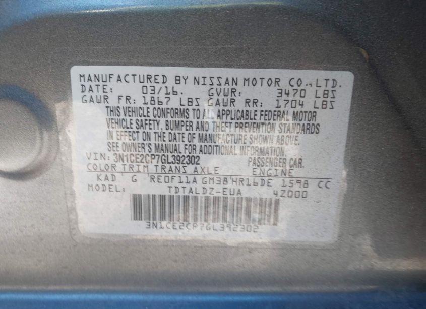 Photo 9 of 2016 Nissan Versa NOTE SV (VIN 3N1CE2CP7GL392302)