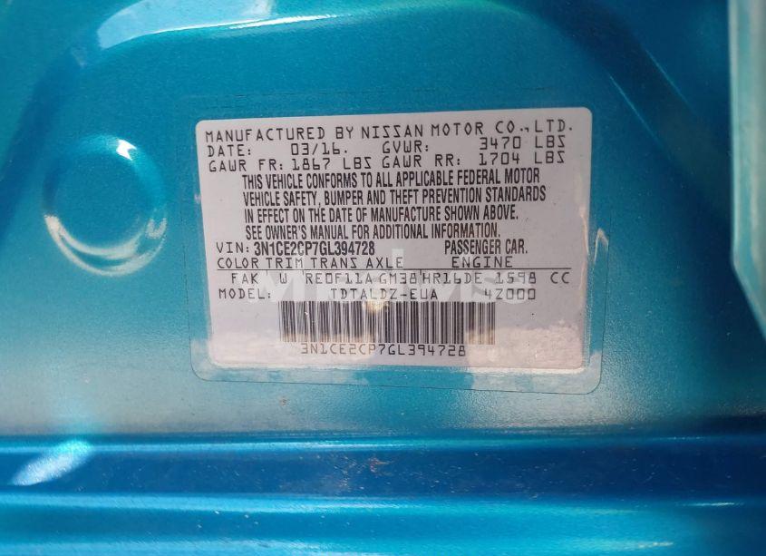 Photo 9 of 2016 Nissan Versa NOTE SV (VIN 3N1CE2CP7GL394728)