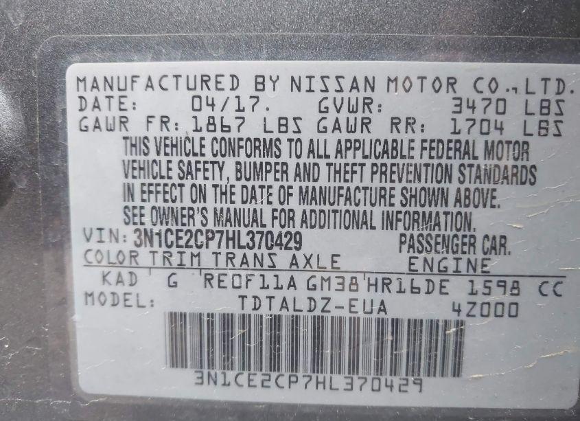 Photo 9 of 2017 Nissan Versa NOTE SV (VIN 3N1CE2CP7HL370429)