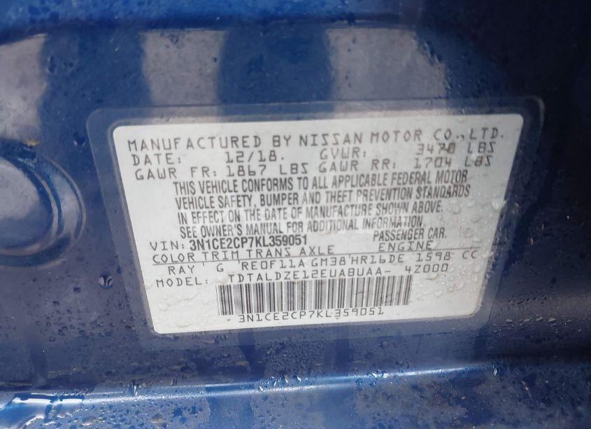 Photo 9 of 2019 Nissan Versa NOTE SV (VIN 3N1CE2CP7KL359051)