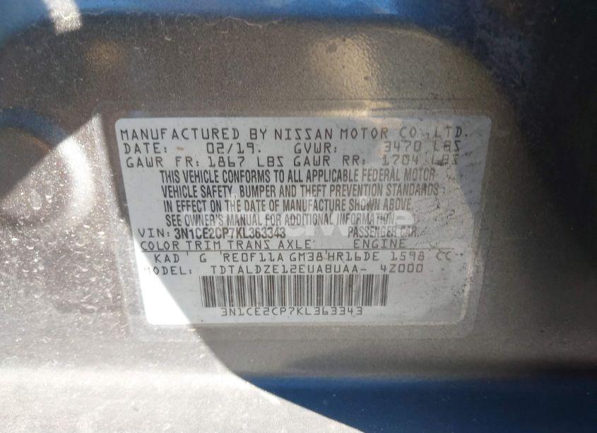 Photo 9 of 2019 Nissan Versa NOTE SV (VIN 3N1CE2CP7KL363343)