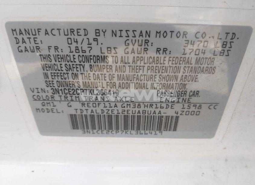 Photo 9 of 2019 Nissan Versa NOTE SV (VIN 3N1CE2CP7KL366419)