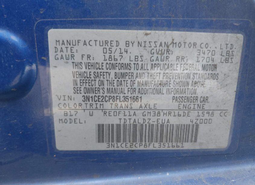 Photo 9 of 2015 Nissan Versa NOTE S (SR)/S PLUS/SL/SR/SV (VIN 3N1CE2CP8FL351661)