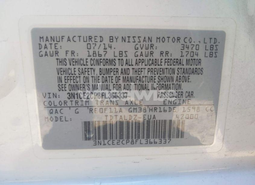 Photo 9 of 2015 Nissan Versa NOTE SV (VIN 3N1CE2CP8FL366337)