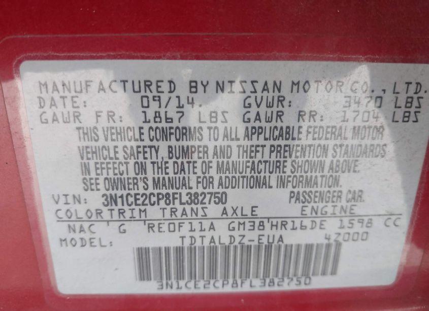 Photo 9 of 2015 Nissan Versa NOTE S (SR)/S PLUS/SL/SR/SV (VIN 3N1CE2CP8FL382750)