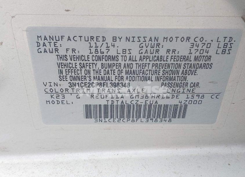 Photo 9 of 2015 Nissan Versa NOTE S PLUS (VIN 3N1CE2CP8FL398348)