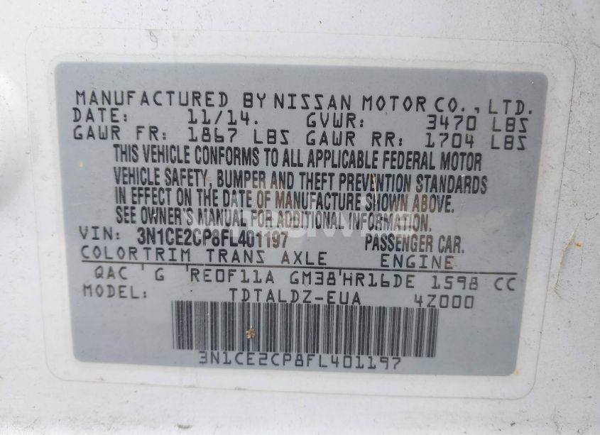 Photo 9 of 2015 Nissan Versa NOTE SV (VIN 3N1CE2CP8FL401197)