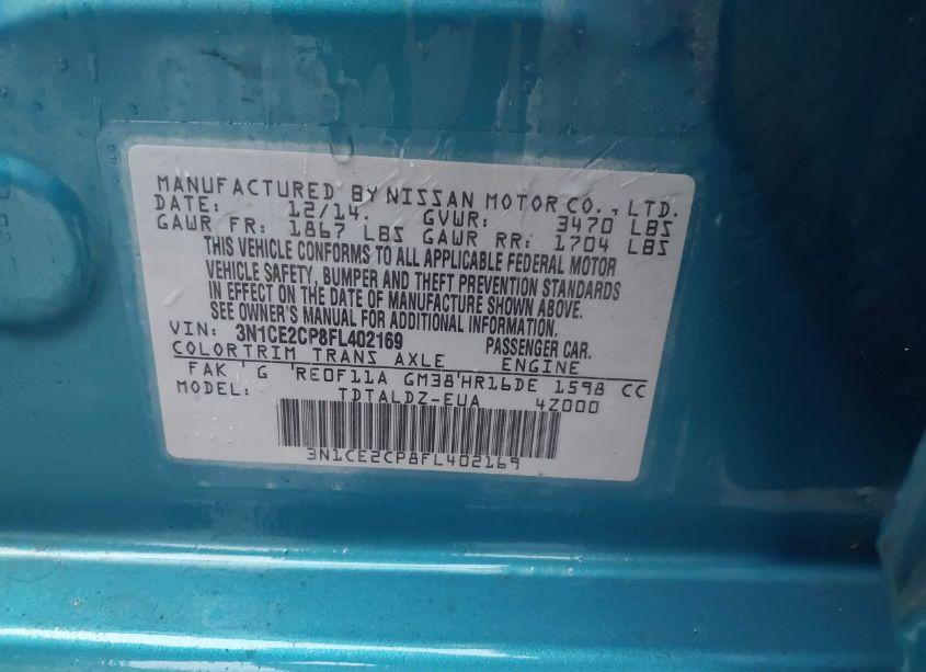 Photo 9 of 2015 Nissan Versa NOTE S (SR)/S PLUS/SL/SR/SV (VIN 3N1CE2CP8FL402169)