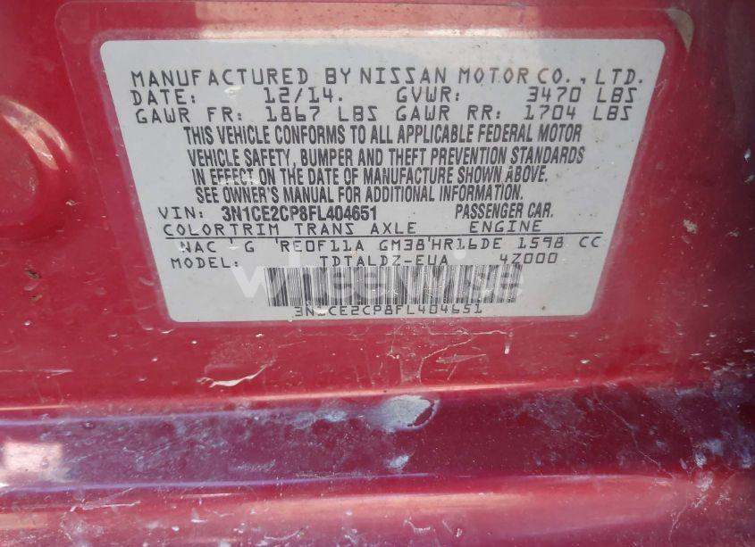 Photo 9 of 2015 Nissan Versa NOTE S (SR)/S PLUS/SL/SR/SV (VIN 3N1CE2CP8FL404651)