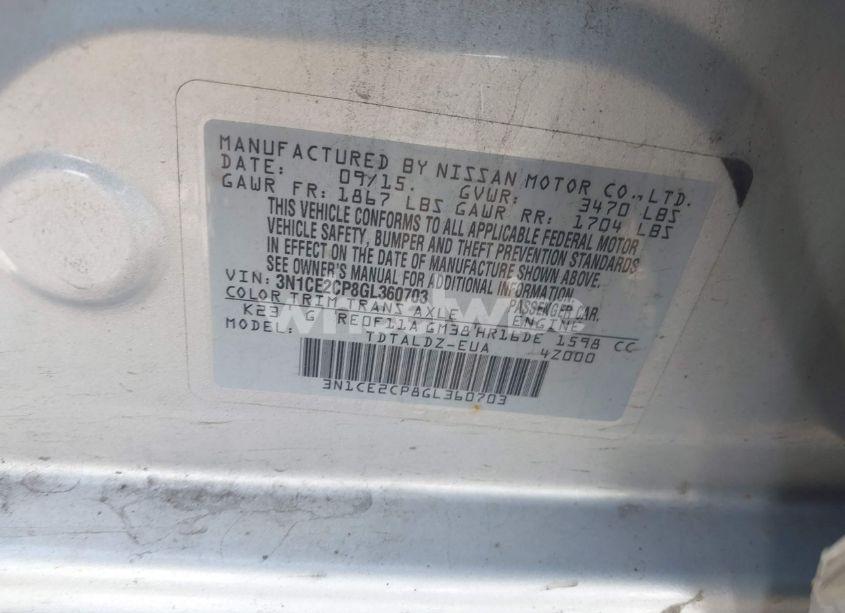 Photo 9 of 2016 Nissan Versa NOTE S (SR)/S PLUS/SL/SR/SV (VIN 3N1CE2CP8GL360703)