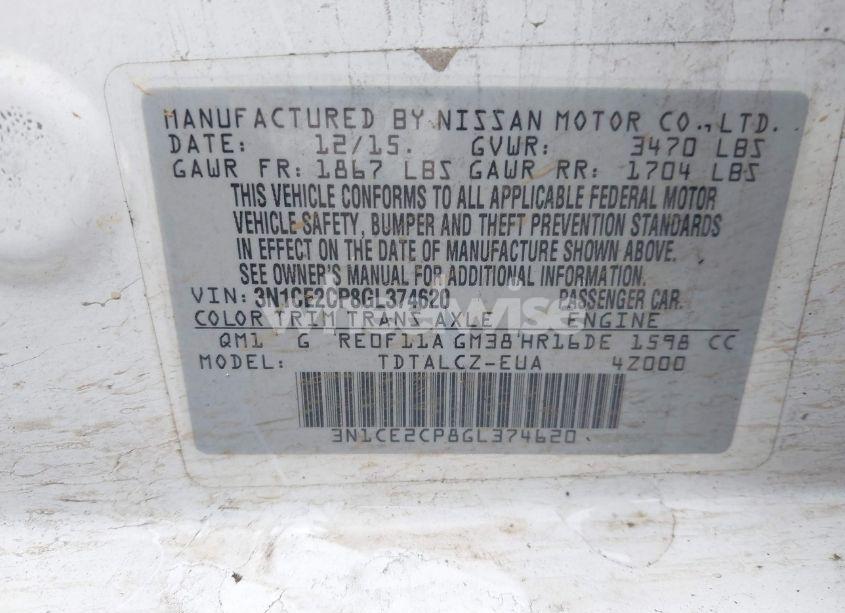 Photo 9 of 2016 Nissan Versa NOTE S (SR)/S PLUS/SL/SR/SV (VIN 3N1CE2CP8GL374620)