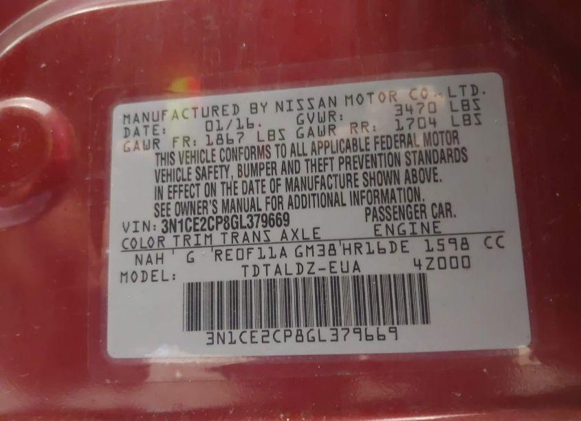 Photo 9 of 2016 Nissan Versa NOTE S PLUS/SV/SR/S (SR)/SL (VIN 3N1CE2CP8GL379669)