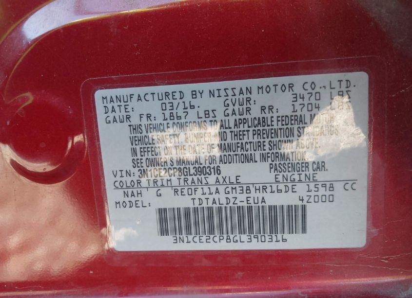 Photo 9 of 2016 Nissan Versa NOTE S (SR)/S PLUS/SL/SR/SV (VIN 3N1CE2CP8GL390316)