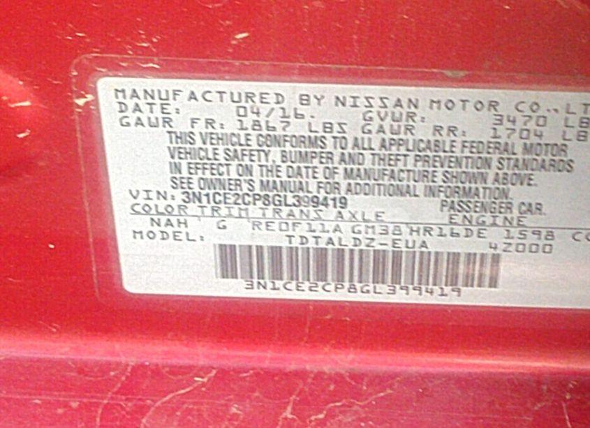 Photo 9 of 2016 Nissan Versa NOTE S (SR)/S PLUS/SL/SR/SV (VIN 3N1CE2CP8GL399419)