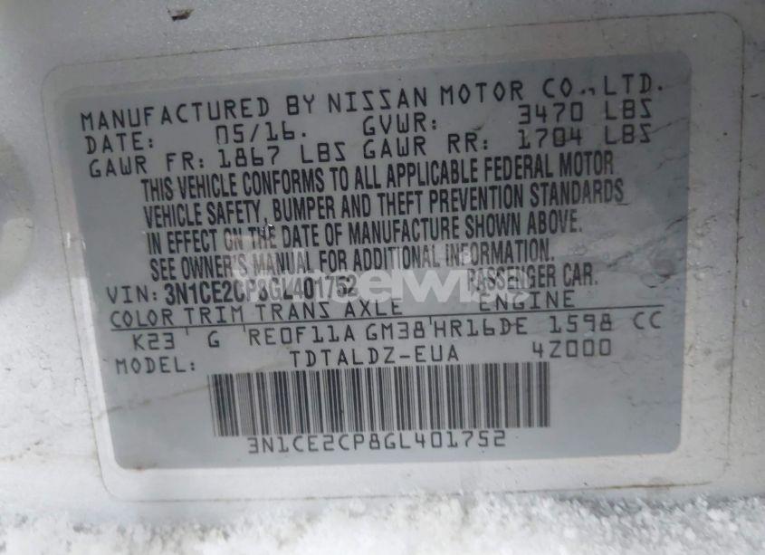 Photo 9 of 2016 Nissan Versa NOTE S (SR)/S PLUS/SL/SR/SV (VIN 3N1CE2CP8GL401752)