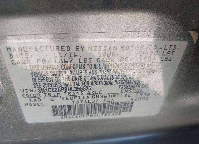 Photo 9 of 2017 Nissan Versa NOTE SV (VIN 3N1CE2CP8HL355325)