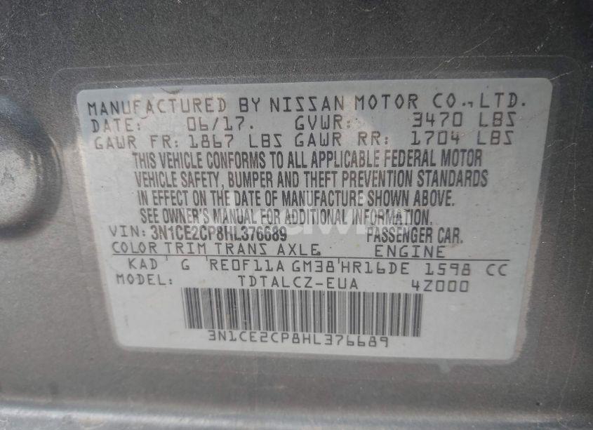 Photo 9 of 2017 Nissan Versa NOTE S PLUS (VIN 3N1CE2CP8HL376689)