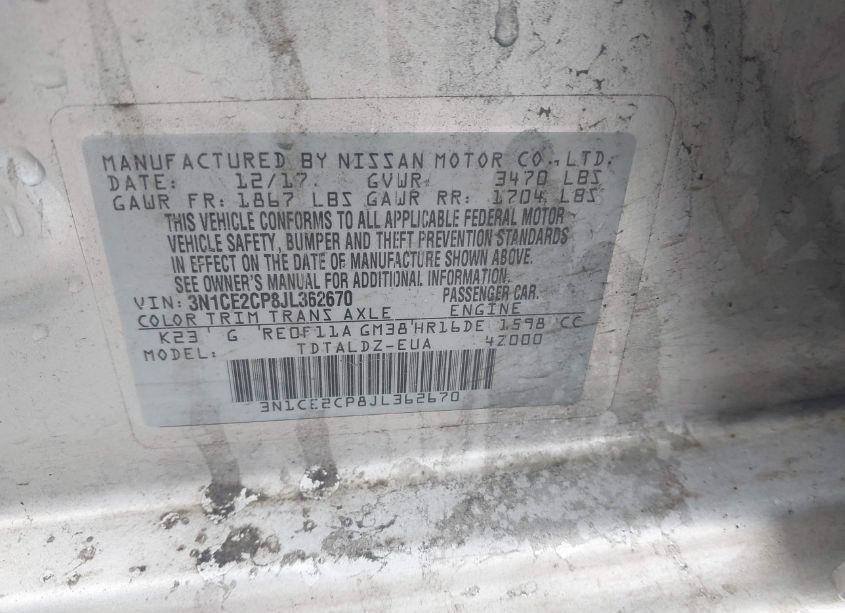 Photo 9 of 2018 Nissan Versa NOTE SV (VIN 3N1CE2CP8JL362670)