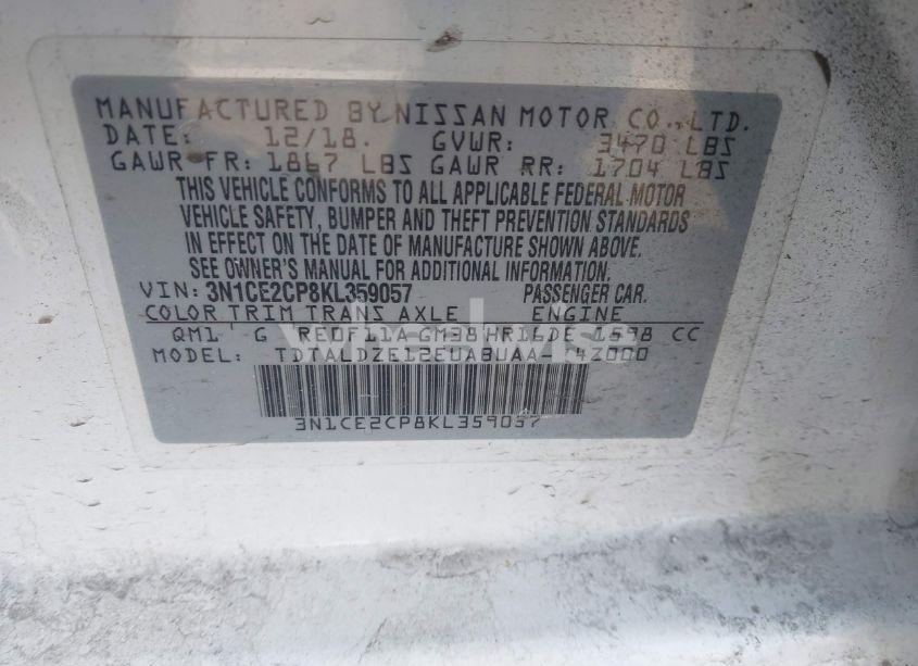 Photo 9 of 2019 Nissan Versa NOTE SV (VIN 3N1CE2CP8KL359057)
