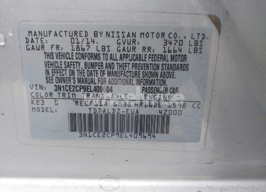 Photo 9 of 2014 Nissan Versa NOTE S (SR)/S PLUS/SV (VIN 3N1CE2CP9EL409694)