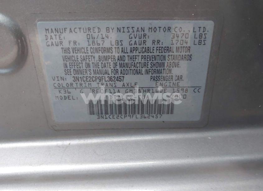 Photo 9 of 2015 Nissan Versa NOTE SL (VIN 3N1CE2CP9FL362457)