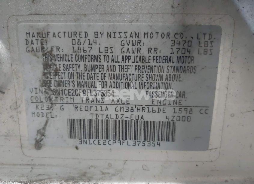 Photo 9 of 2015 Nissan Versa NOTE SV (VIN 3N1CE2CP9FL375354)