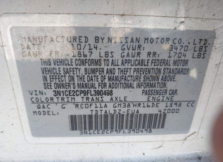 Photo 9 of 2015 Nissan Versa NOTE S (SR)/S PLUS/SL/SR/SV (VIN 3N1CE2CP9FL390498)