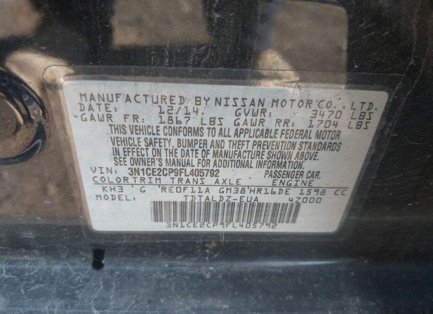 Photo 9 of 2015 Nissan Versa NOTE S (SR)/S PLUS/SL/SR/SV (VIN 3N1CE2CP9FL405792)