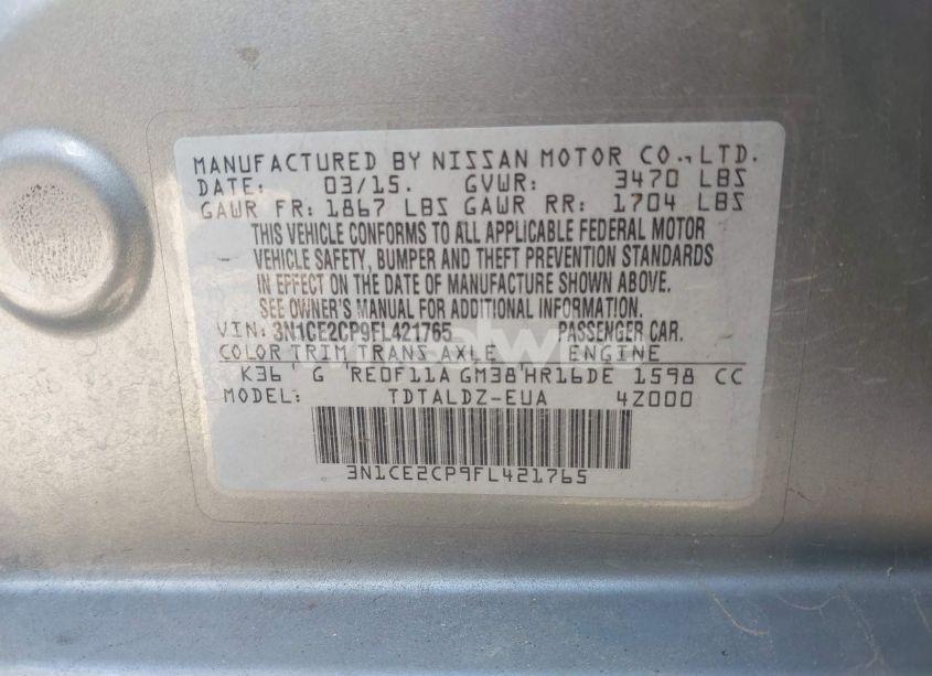 Photo 9 of 2015 Nissan Versa NOTE S (SR)/S PLUS/SL/SR/SV (VIN 3N1CE2CP9FL421765)