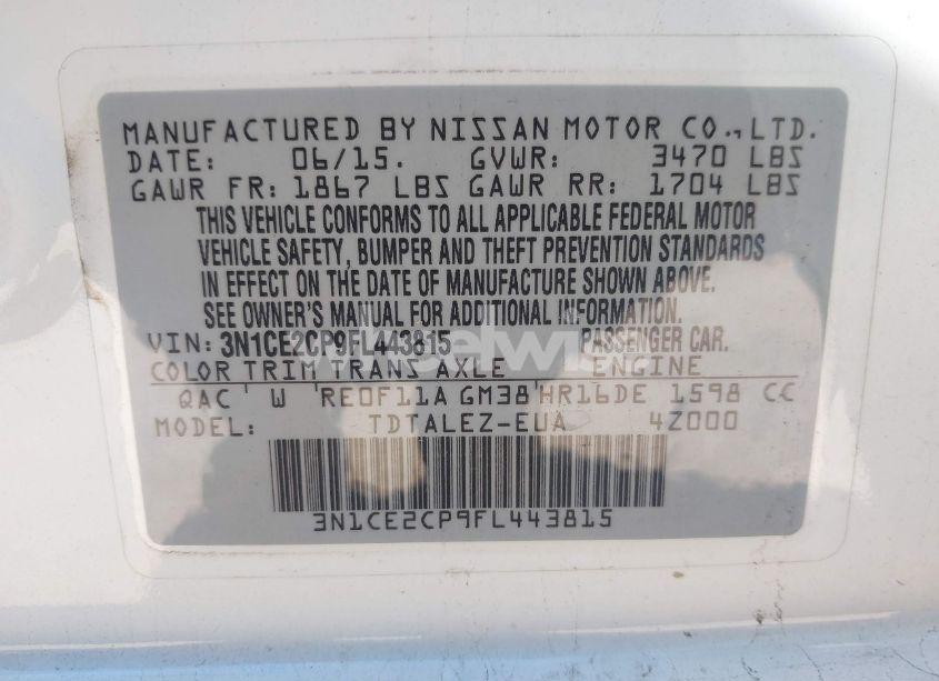 Photo 9 of 2015 Nissan Versa NOTE SL (VIN 3N1CE2CP9FL443815)