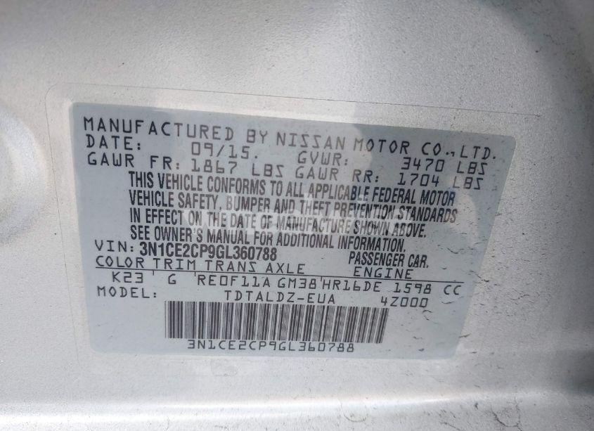 Photo 9 of 2016 Nissan Versa NOTE S (SR)/S PLUS/SL/SR/SV (VIN 3N1CE2CP9GL360788)