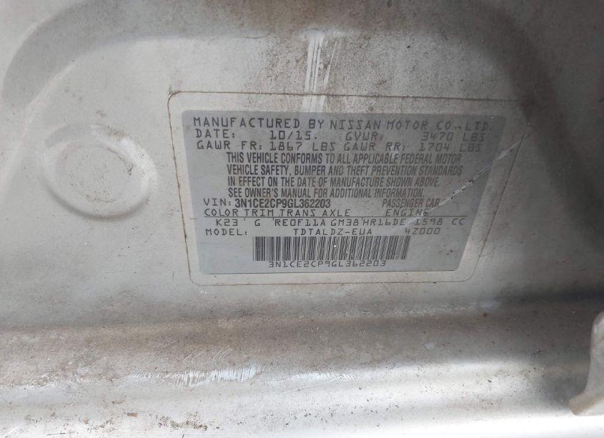 Photo 9 of 2016 Nissan Versa NOTE SV (VIN 3N1CE2CP9GL362203)