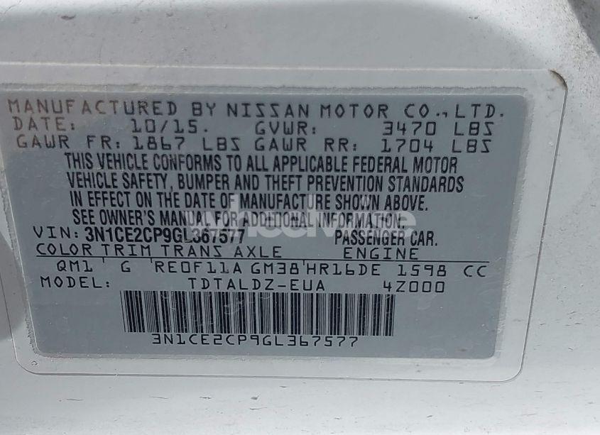 Photo 9 of 2016 Nissan Versa NOTE SV (VIN 3N1CE2CP9GL367577)