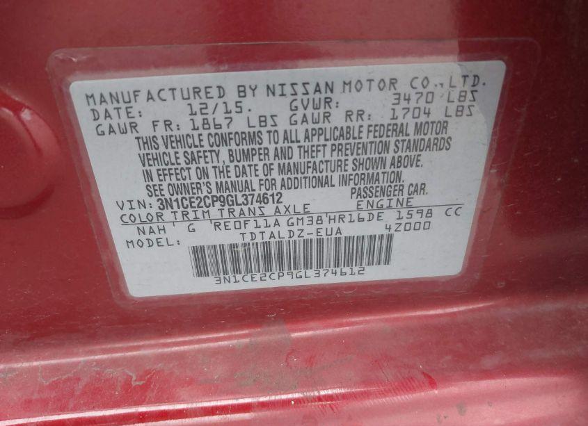 Photo 9 of 2016 Nissan Versa NOTE S (SR)/S PLUS/SL/SR/SV (VIN 3N1CE2CP9GL374612)