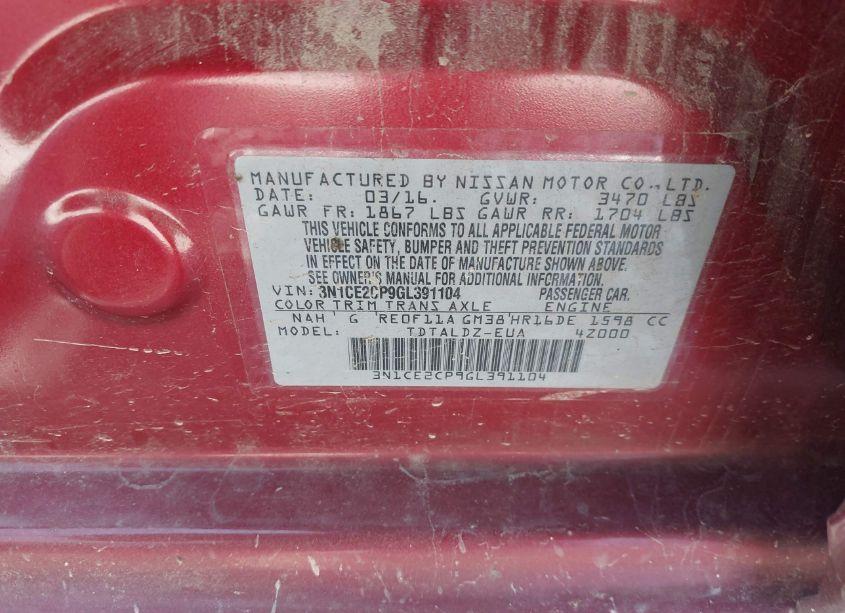 Photo 9 of 2016 Nissan Versa NOTE S (SR)/S PLUS/SL/SR/SV (VIN 3N1CE2CP9GL391104)