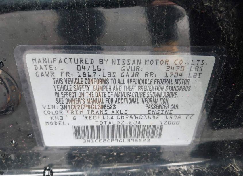 Photo 9 of 2016 Nissan Versa NOTE SV (VIN 3N1CE2CP9GL398523)