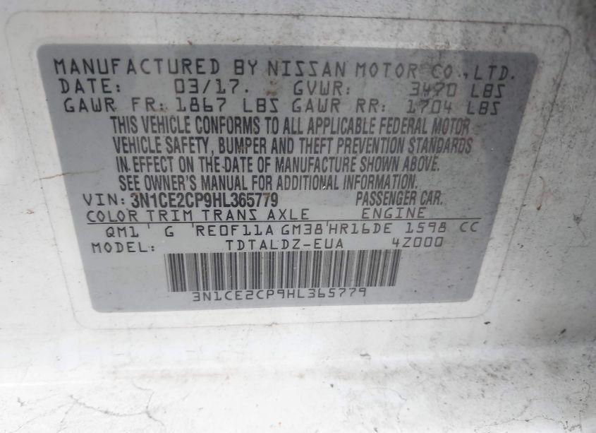 Photo 9 of 2017 Nissan Versa NOTE SV (VIN 3N1CE2CP9HL365779)