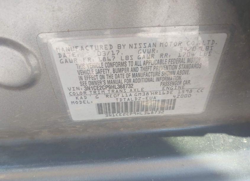 Photo 9 of 2017 Nissan Versa NOTE SV (VIN 3N1CE2CP9HL368732)