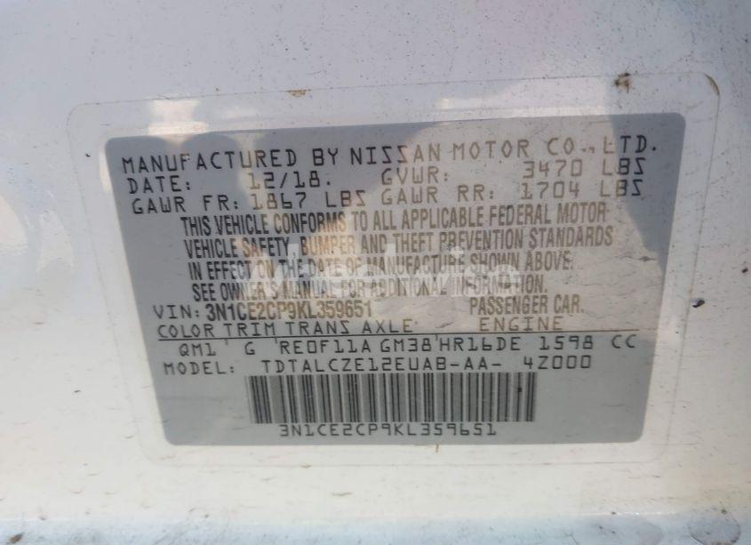 Photo 9 of 2019 Nissan Versa NOTE S (VIN 3N1CE2CP9KL359651)