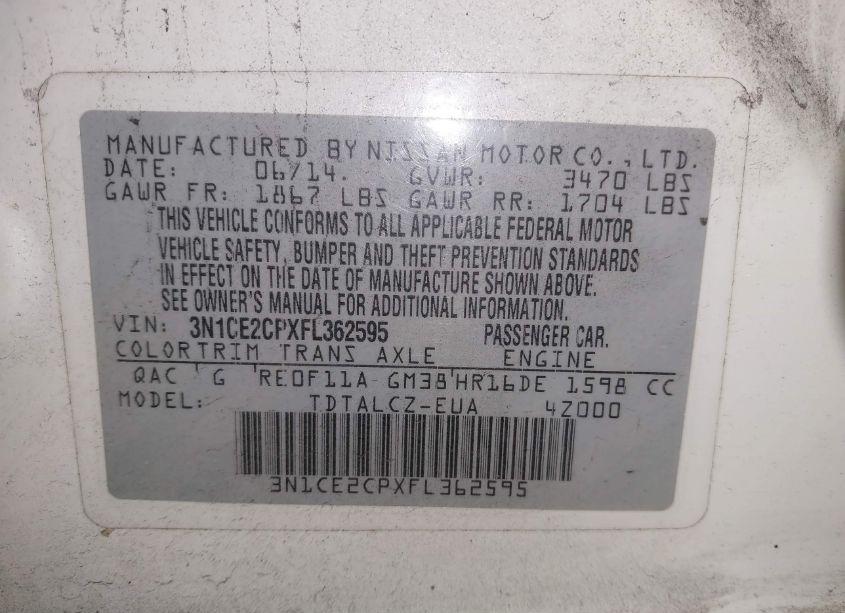 Photo 9 of 2015 Nissan Versa NOTE S PLUS (VIN 3N1CE2CPXFL362595)