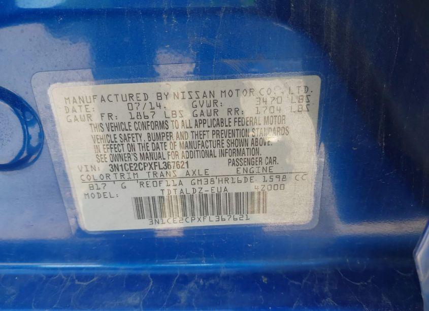 Photo 9 of 2015 Nissan Versa NOTE S (SR)/S PLUS/SL/SR/SV (VIN 3N1CE2CPXFL367621)