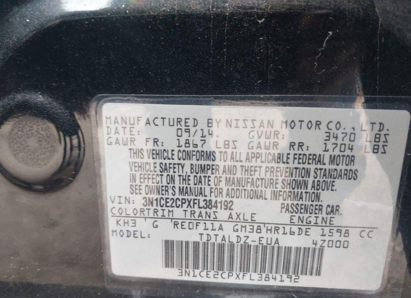 Photo 9 of 2015 Nissan Versa NOTE S (SR)/S PLUS/SL/SR/SV (VIN 3N1CE2CPXFL384192)