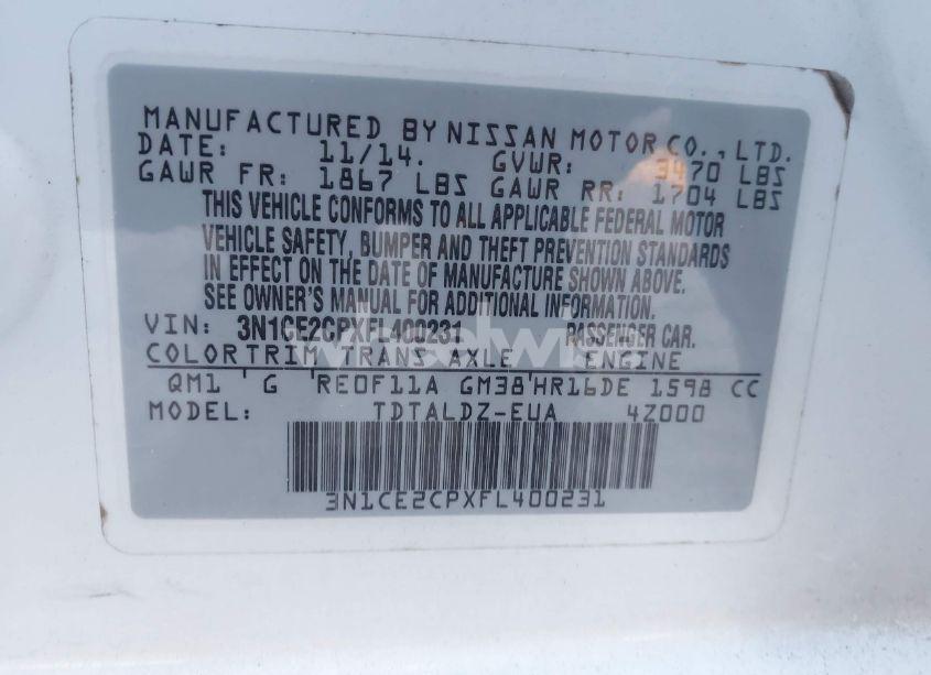 Photo 9 of 2015 Nissan Versa NOTE S (SR)/S PLUS/SL/SR/SV (VIN 3N1CE2CPXFL400231)