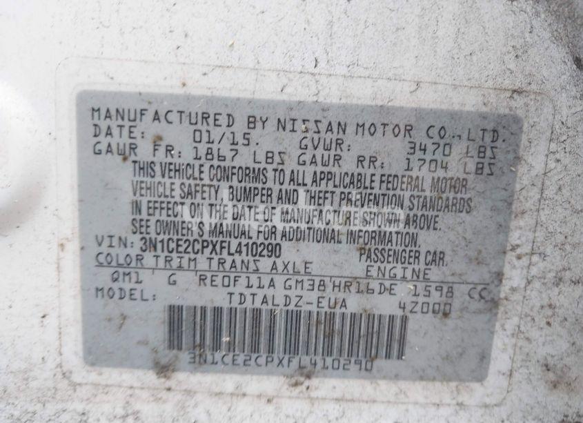 Photo 9 of 2015 Nissan Versa NOTE S (SR)/S PLUS/SL/SR/SV (VIN 3N1CE2CPXFL410290)
